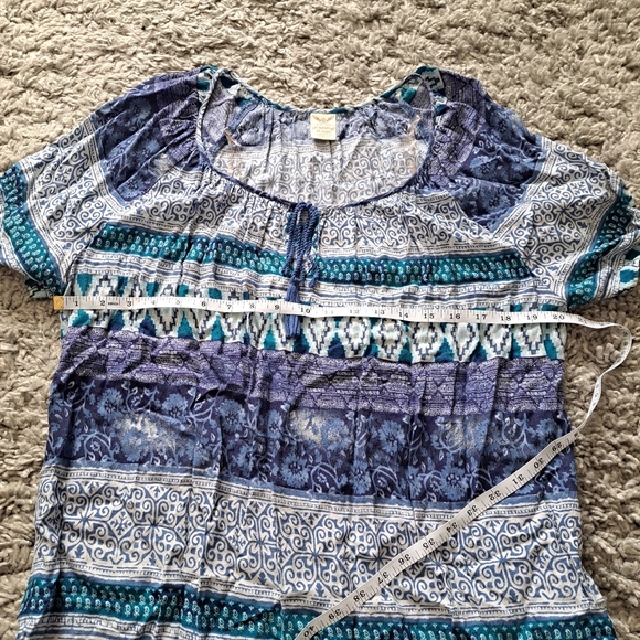 Faded Glory | Blue bohemian style t shirt with front tassel tie ups - Picture 11 of 11